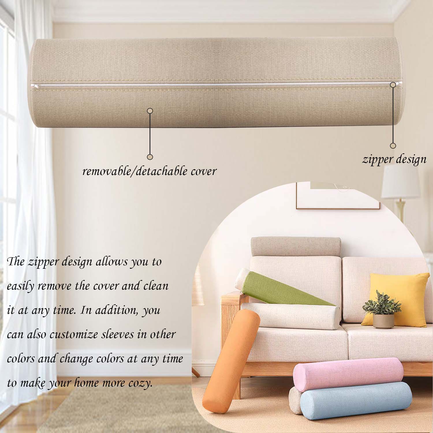 Uzun Yuvarlak Yastık, Fermuarl - Bolster Cushion Round incelemesi ve fiyatı